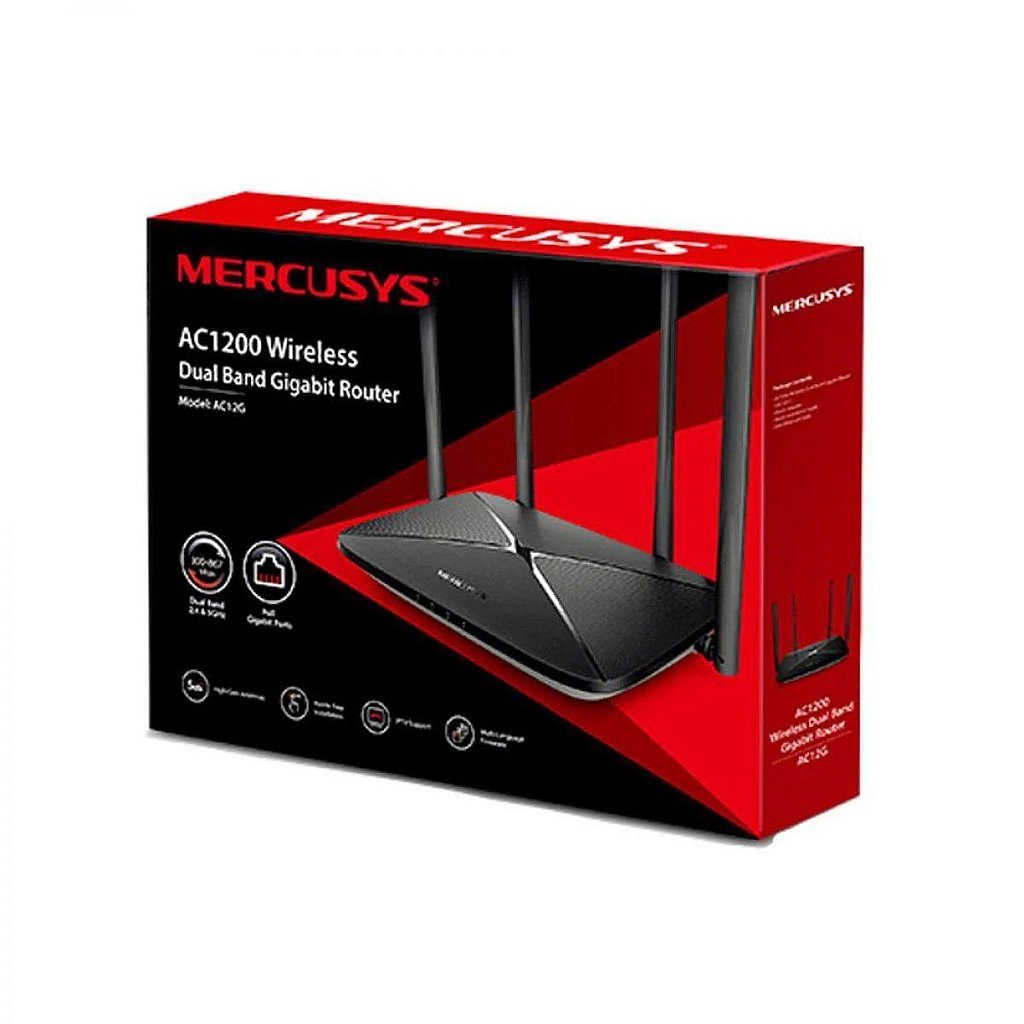 Roteador Wireless MERCUSYS AC12G AC1200 Dual-Band 1200Mbps Gigabit LAN/WAN 4 Antenas