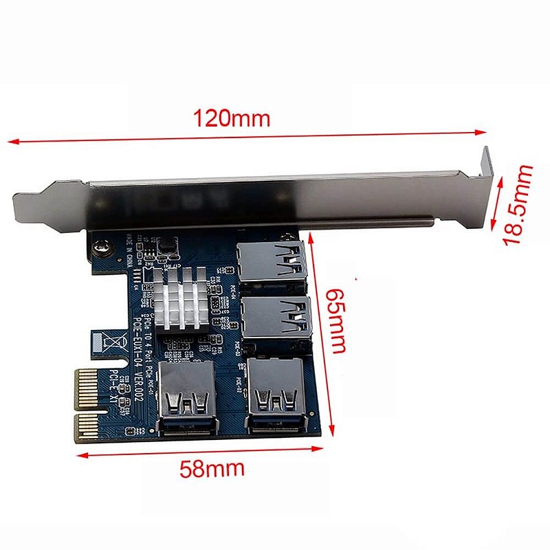 Placa Multiplicadora PCIE 1x para 4 Portas USB 3.0 Adaptador Riser Card Expansor de Slot PCI-Express