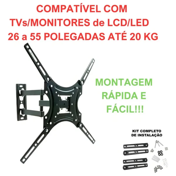 Suporte de Parede Articulado EXBOM SPTV-E320 para TV e Monitor 10 a 37 polegadas VESA 100x100