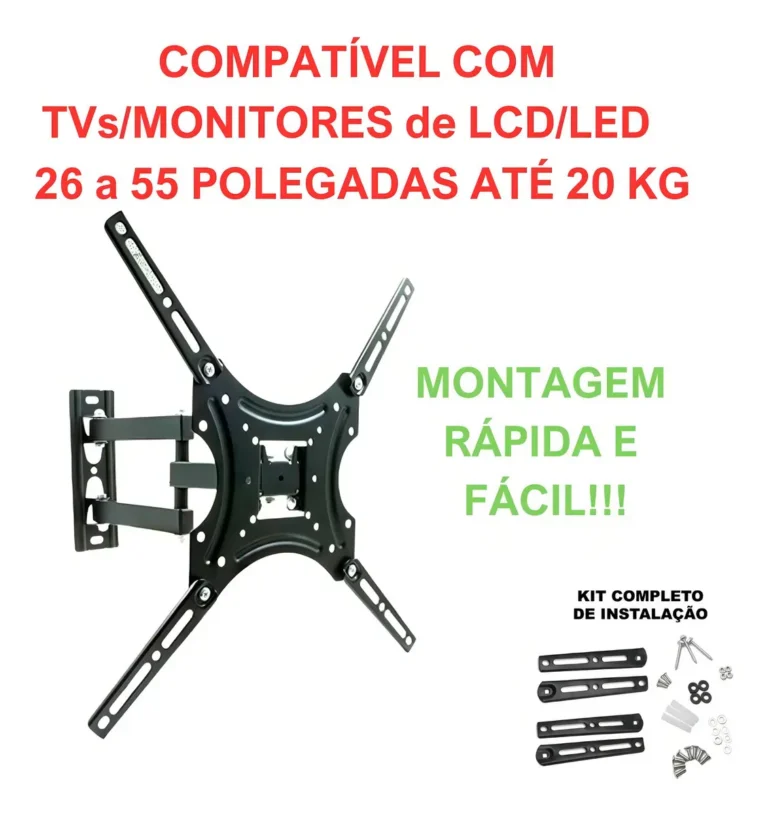 Suporte de Parede Articulado EXBOM SPTV-E320 para TV e Monitor 10 a 37 polegadas VESA 100x100