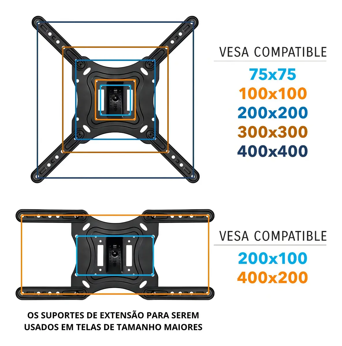 Suporte de Parede Articulado EXBOM SPTV-E320 para TV e Monitor 10 a 37 polegadas VESA 100x100