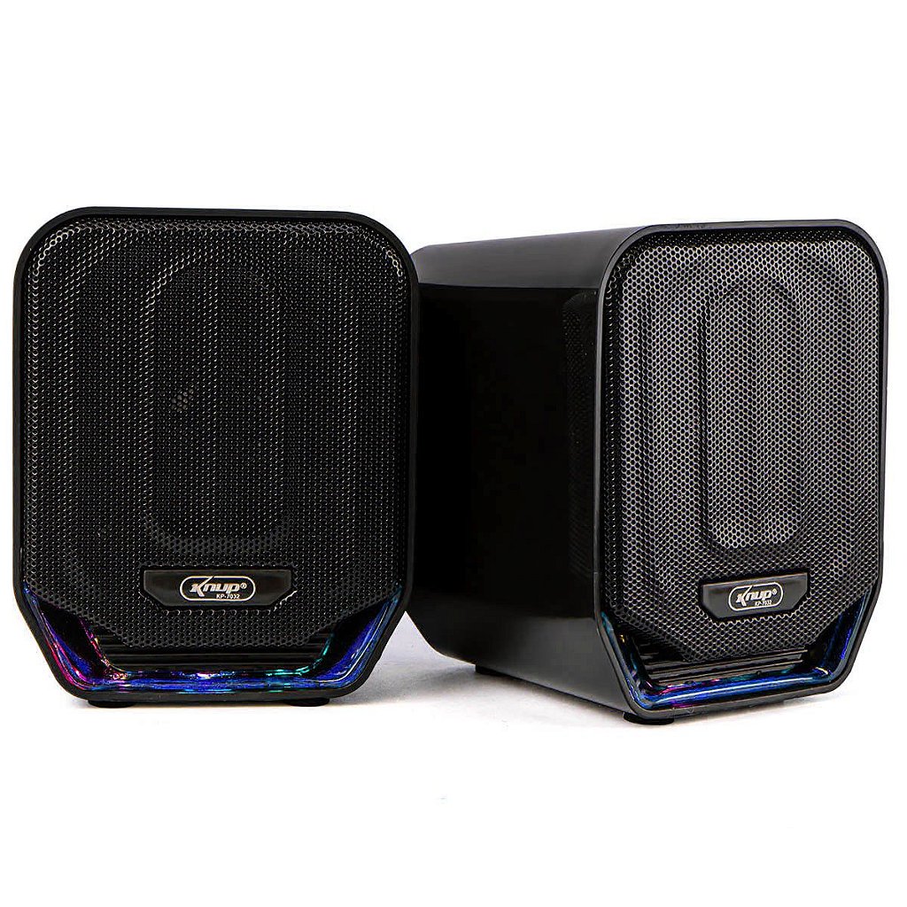 Caixa de Som Knup KP-7032 12W RMS PC Notebook Conexão P2 USB LED Azul - Imagem 5