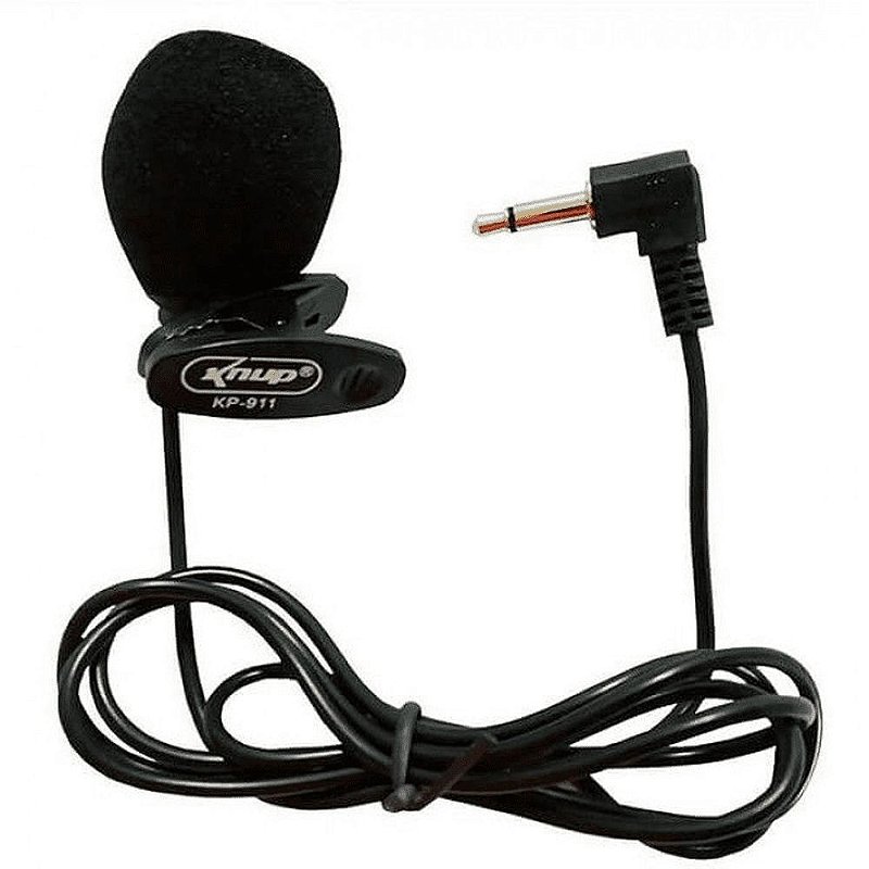 Microfone de Lapela Knup KP-911 P2 3.5mm Mono com Presilha e Espuma para PC, Notebook e Smartphone