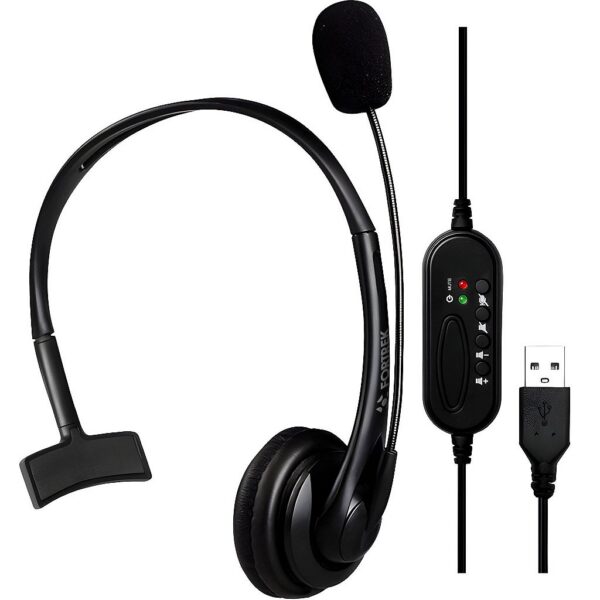 Headset Monoauricular Fortrek FK-731A USB com Microfone Fixo Alto-falante 30mm e Cabo de 2m
