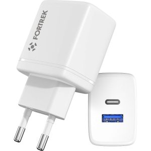 Carregador de Parede Fortrek FK-110B 20W Bivolt com Saída USB-C Power Delivery e USB-A 3.0