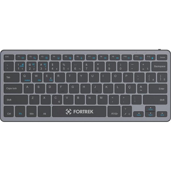 Teclado Sem Fio Fortrek KB11 Compacto Bluetooth e 2.4GHz Dual Mode 78 Teclas ABNT2 Bateria Recarregável Grafite