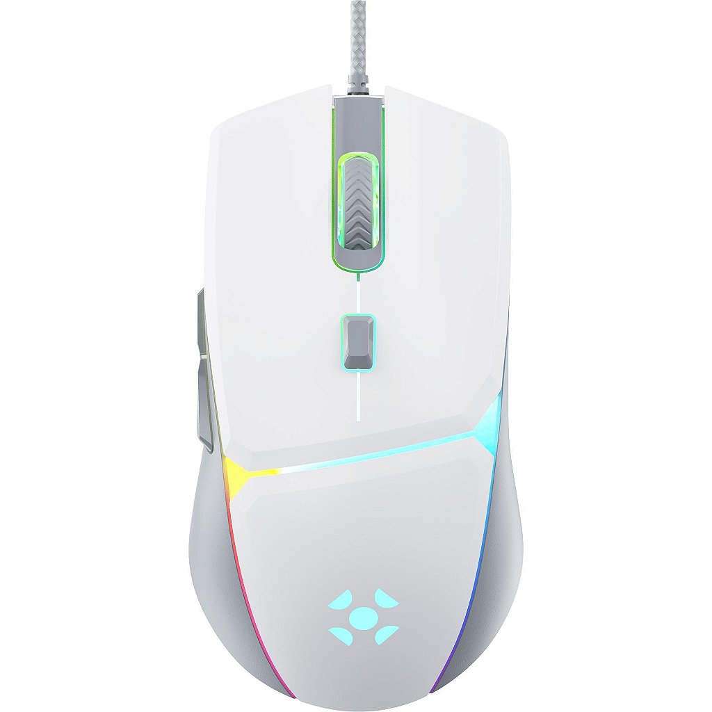 Mouse Gamer FORTREK Crusader Branco 7200DPI Switch Huano RGB USB