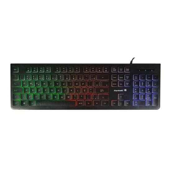 Teclado Gamer FORTREK Black Eagle RGB Rainbow ABNT2 Multimídia USB