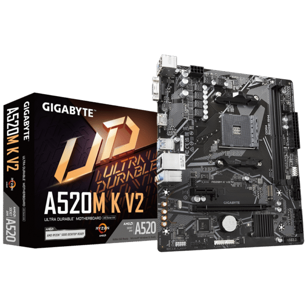 Placa-Mãe AM4 A520 GIGABYTE A50M-K DDR4 M.2 NVMe mATX
