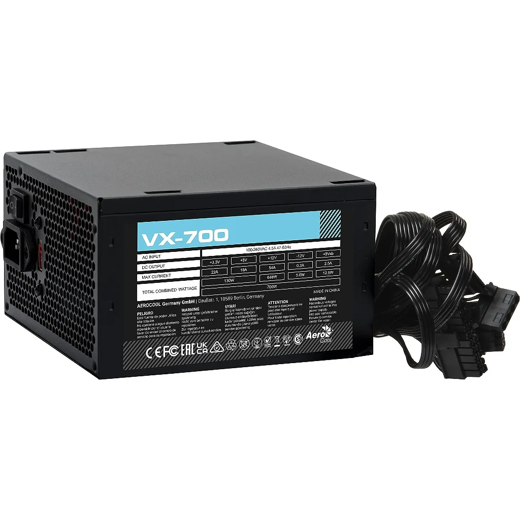 Fonte ATX Gamer 700W VX-700 Aerocool Bivolt Cooler 120mm Cabos Fixos