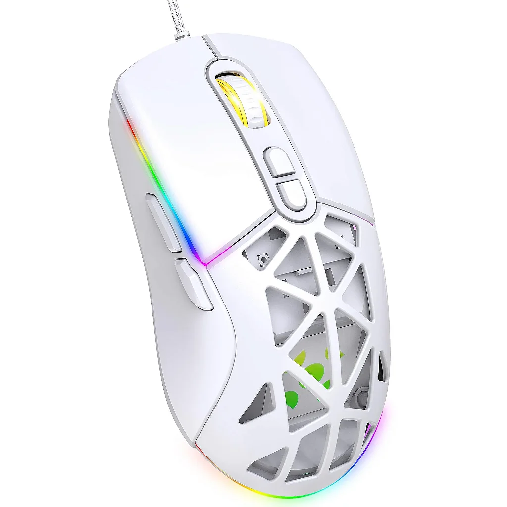 Mouse Gamer Fortrek Striker Branco /12800DPI/RGB/Cabo Trançado/Switch Huano/Design Leve - Imagem 2
