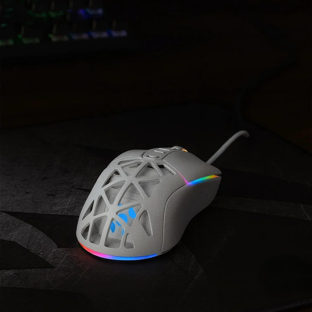 Mouse Gamer Fortrek Striker Branco /12800DPI/RGB/Cabo Trançado/Switch Huano/Design Leve - Imagem 5
