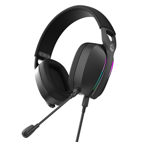 Headset Gamer PCYES Nowy Vulcan USB Surround Virtual Driver 40mm RGB Microfone Destacável Preto