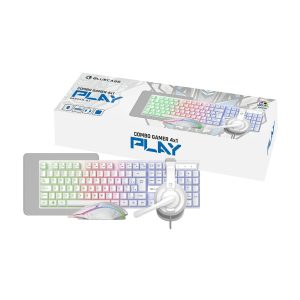 kit Gamer 4 em 1 Teclado Mouse Headset Mouse Pad Bluecase Play Branco BGHPKM-01WBX
