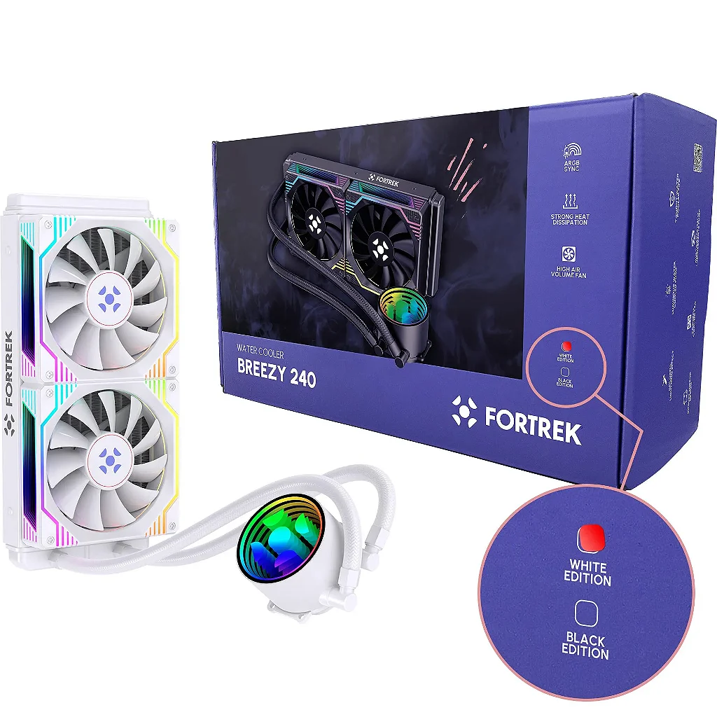 Water Cooler Fortrek Breezy 240mm ARGB Branco TDP 240W Intel LGA1700/1200/115x AMD AM4/AM5 - Imagem 3
