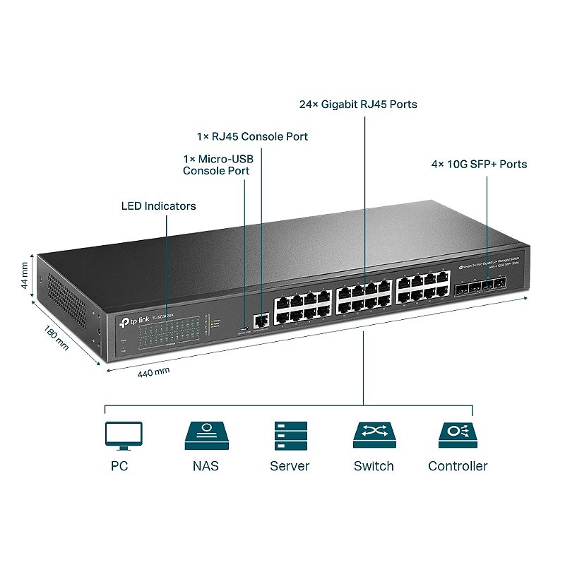 Switch TP-LINK TL-SG3428X 24 Portas Gigabit 4 SFP+ 10G L2+ Gerenciável Rack 128Gbps Fanless - Imagem 4