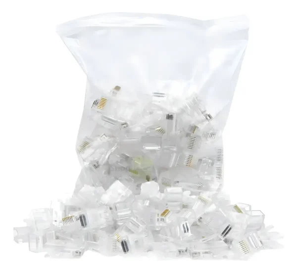 Conector de Rede RJ45 EXBOM CAT5/6 Cristal Pacote com 100 Unidades