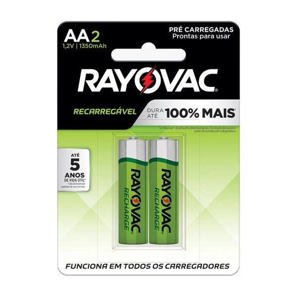 Kit 2 Pilhas Recarregáveis RAYOVAC AA 1350mAh 1.2V NiMH ECO 55802