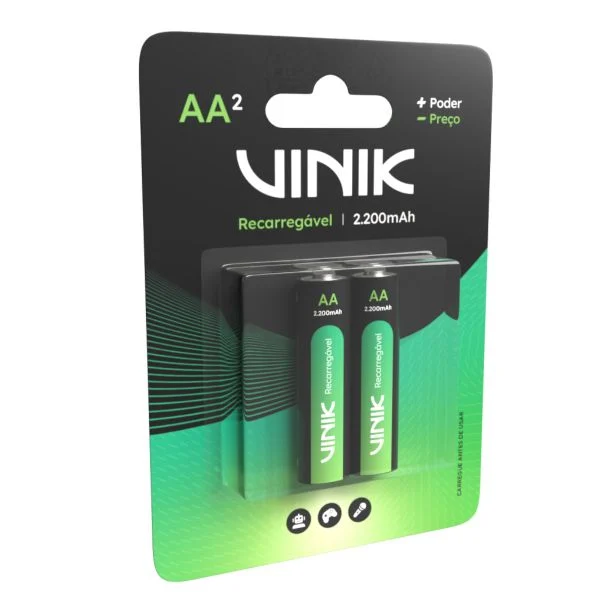 Kit 2 Pilhas Recarregáveis AA VINIK VP2AB2R 2200mAh 1.2V NiMH