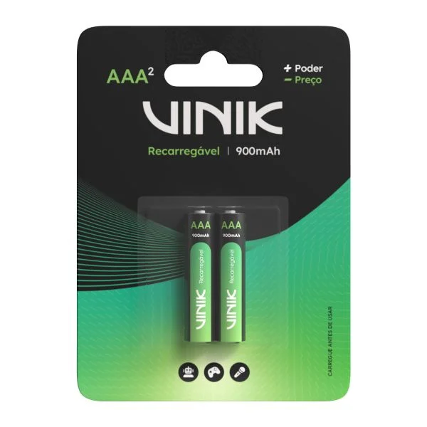 Pilha Recarregável AAA 900mAh VINIK VP3AB2R NiMH 1.2V com 2 Unidades
