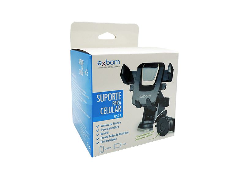 Suporte Veicular para Celular e GPS Exbom SP-72 com Trava Automática Ventosa Haste Retrátil Rotação 360º - Imagem 5