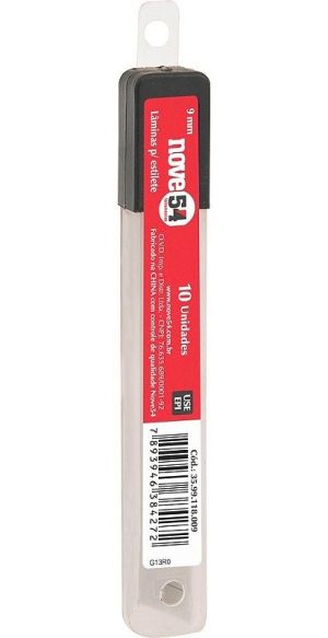 Lâmina para Estilete NOVE54 9mm Aço Carbono - Blister com 10 Unidades