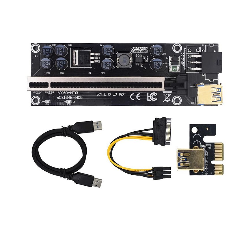 Adaptador Riser Card PCI-E 1x para 16x USB 3.0 60cm VER009C Plus com Alimentação 6 Pinos