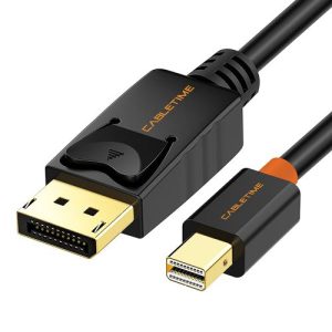 Cabo Adaptador Cabletime Mini DisplayPort para DisplayPort 1.8m Versão 1.2 Full HD 1080p Preto