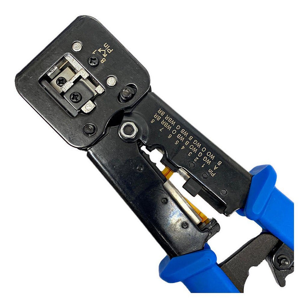 Alicate de Crimpar EXBOM FRM-ACN205 para Conector de Passagem EZ Crimp RJ45 RJ12 RJ11 com Cortador e Desencapador - Imagem 4