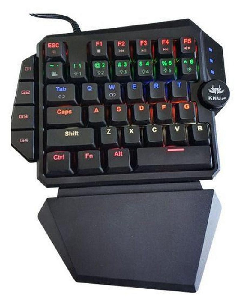 Teclado Mecânico Single Handed Knup KP-TM003 Switch Azul USB LED Rainbow com Teclas Macro - Imagem 2