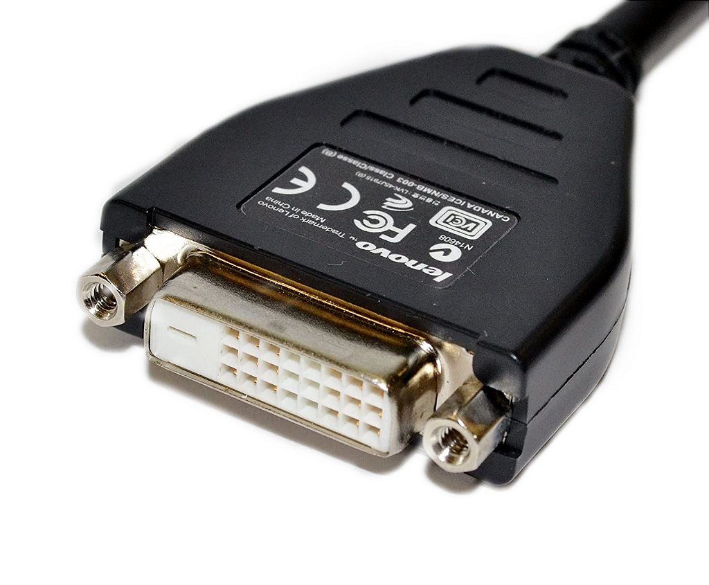 Adaptador Conversor Lenovo DisplayPort Macho para DVI-I Fêmea 24+1 com Trava Resolução Full HD 1080p - Imagem 2