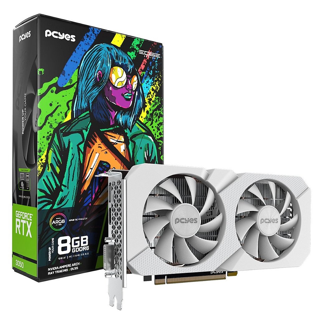 Placa de Vídeo PCYES NVIDIA GeForce RTX 3050 Projeto Edge 8GB GDDR6 Branca