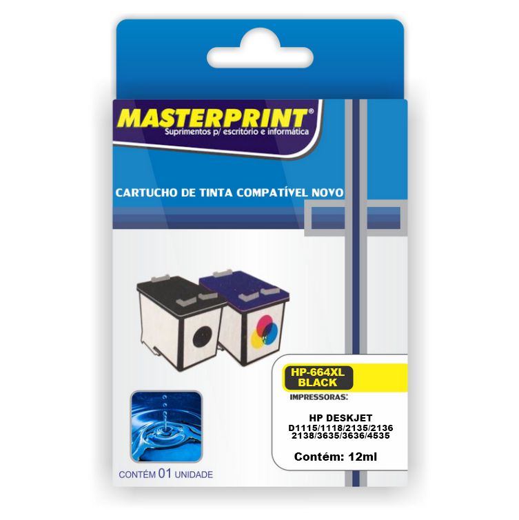 Cartucho de Tinta Masterprint Compatível HP 664XL Colorido 12ml para Deskjet D1115 D2135 D3635 D4535