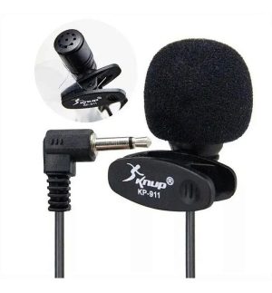 Microfone de Lapela Knup KP-911 P2 3.5mm Mono com Presilha e Espuma para PC, Notebook e Smartphone