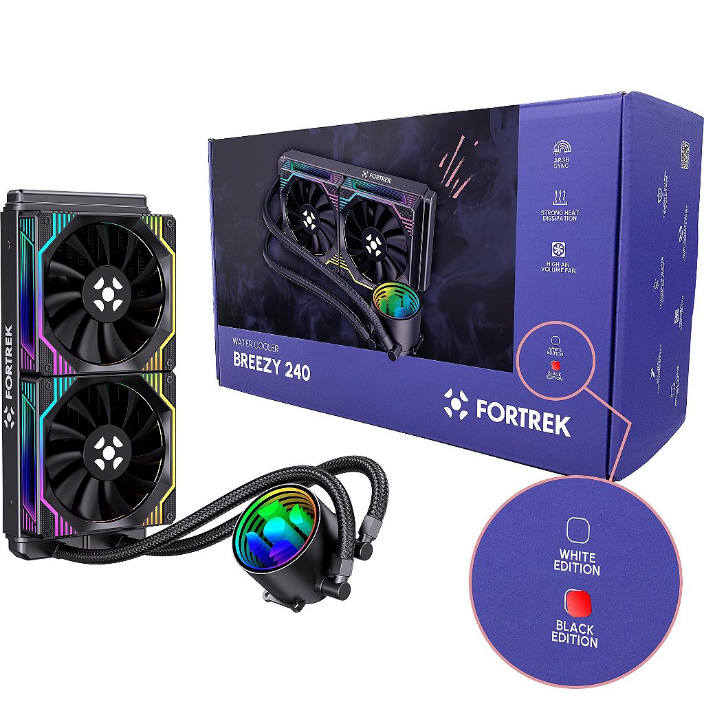 Water Cooler Fortrek Breezy 240mm Dual Fan ARGB Preto TDP 240W Intel LGA 1700/1200/115X AMD AM5/AM4 - Imagem 3