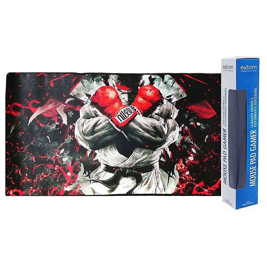 Mousepad Gamer Exbom Ryu Street Fighter Extra Grande 700x350mm Base Emborrachada Bordas Costuradas MP-7035C11