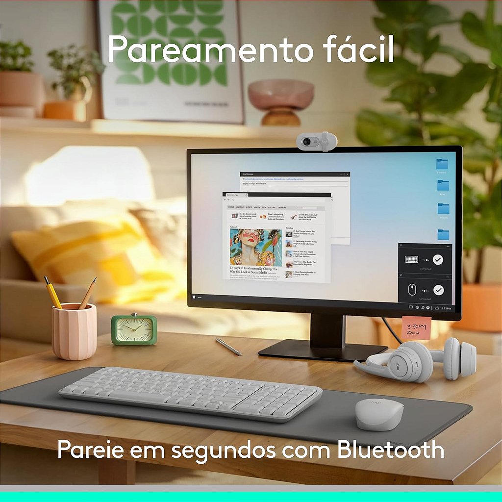 Kit Teclado e Mouse Sem Fio Logitech MK250 Bluetooth Branco