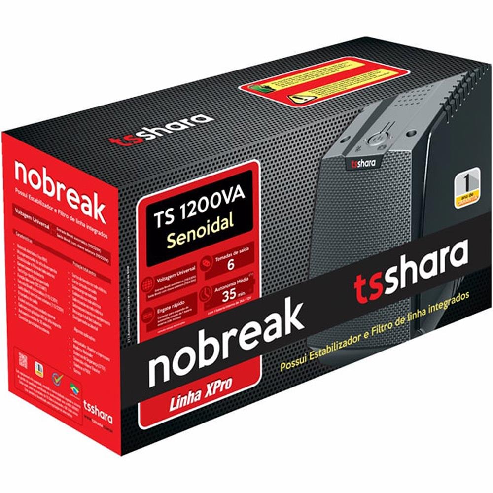 Nobreak TS SHARA UPS Senoidal 4550 1200VA Bivolt Automático 6 Tomadas com Conector para Bateria Externa Preto - foto 4