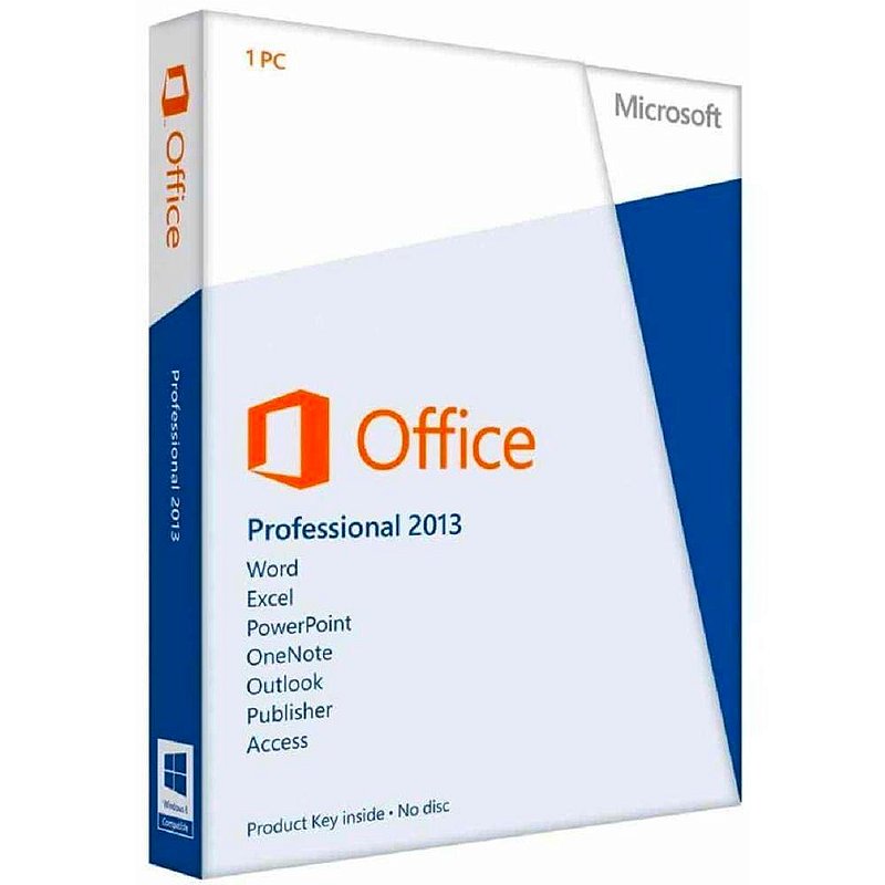 Microsoft Office Professional 2013 Licença FPP ESD Chave de Ativação PT-BR para 1 PC Word Excel PowerPoint Outlook Access Publisher