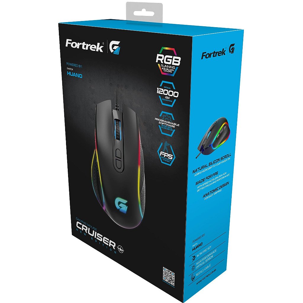 Mouse Gamer Fortrek Cruiser New Edition RGB 12000 DPI 7 Botões Sensor Óptico Pixart 3327 USB Preto - Imagem 4