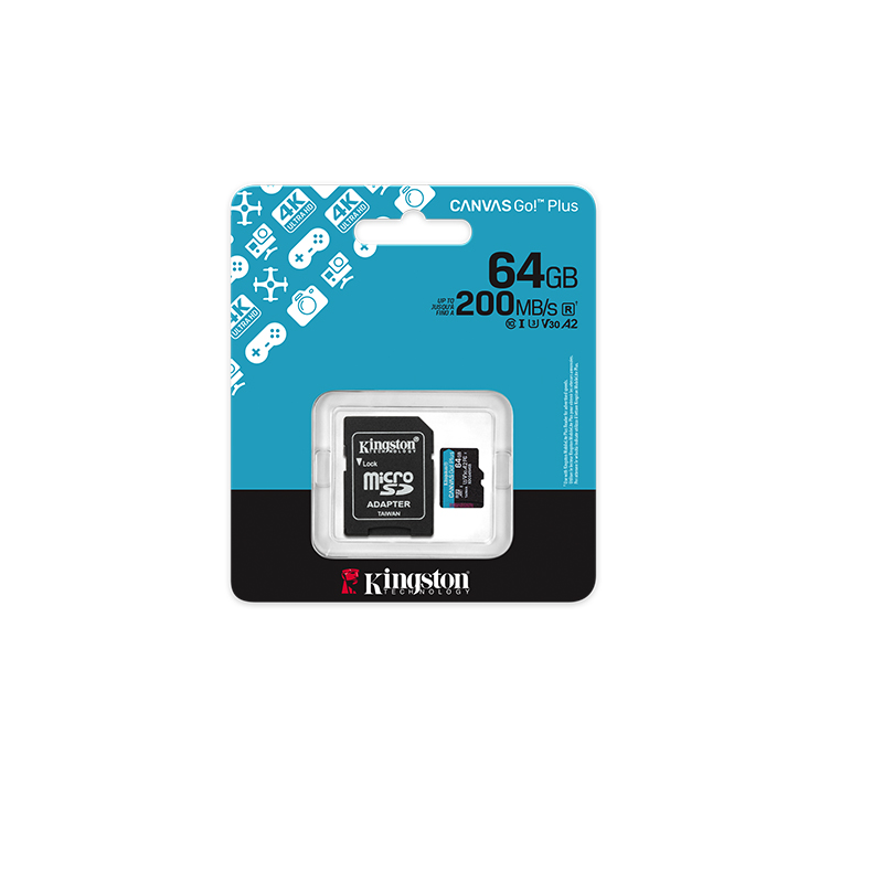 Cartão de Memória MicroSD Kingston Canvas Go! Plus 64GB Classe 10 200MB/s com Adaptador SD SDCG4/64GB