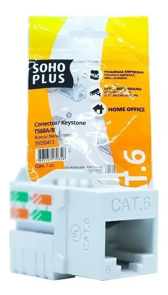 Conector Keystone Fêmea RJ45 CAT.6 FURUKAWA SOHOPLUS Padrão T568A/B Branco