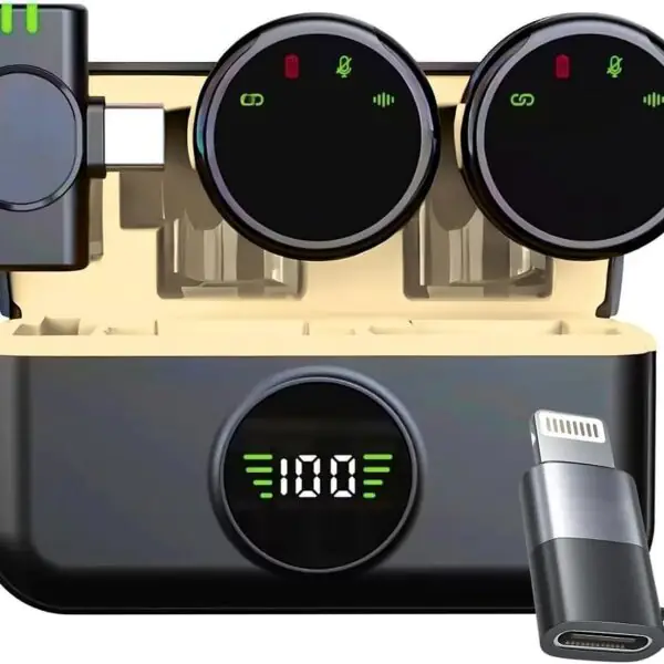 Kit Microfone de Lapela Duplo Sem Fio Genérica EL-1847 com Conector USB-C para Android e iPhone Preto