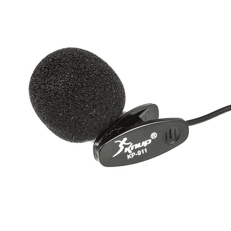 Microfone de Lapela Knup KP-911 P2 3.5mm Mono com Presilha e Espuma para PC, Notebook e Smartphone