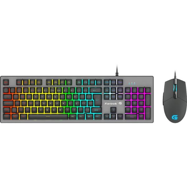 Kit Teclado e Mouse Gamer FORTREK Ranger USB LED Rainbow 6400 DPI Grafite