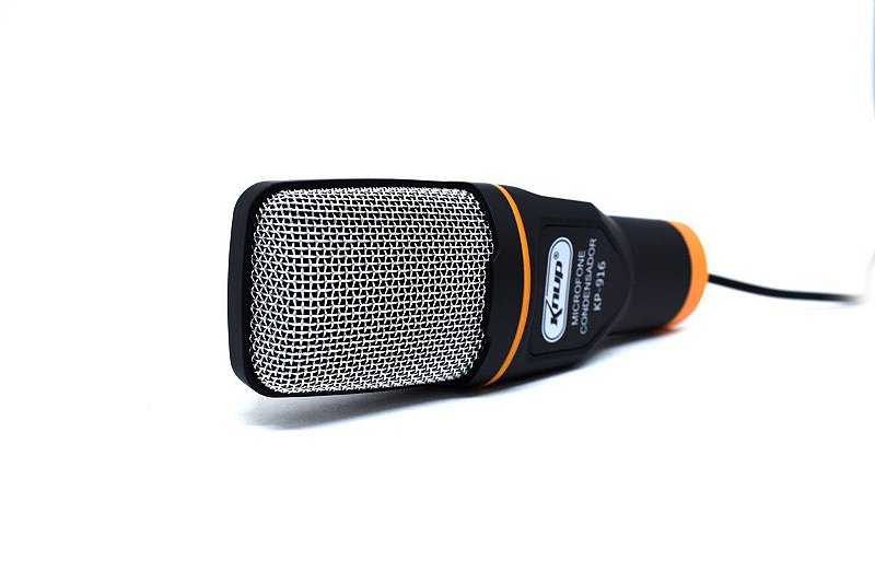 Microfone Condensador de Mesa Knup KP-916 com Conexão USB e Tripé Ajustável Cancelamento de Ruído