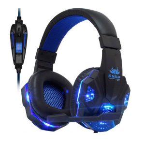 Headset Gamer Knup KP-397 com LED Azul, Microfone, Conexão P2 e USB para PC, PS4 e Xbox