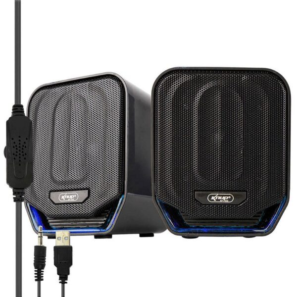 Caixa de Som Knup KP-7032 12W RMS PC Notebook Conexão P2 USB LED Azul