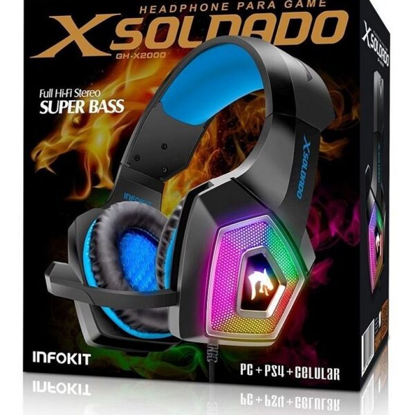 Headset Gamer Infokit GH-X2000 RGB com Microfone Articulado Drivers 40mm Conexão P2 3.5mm e USB