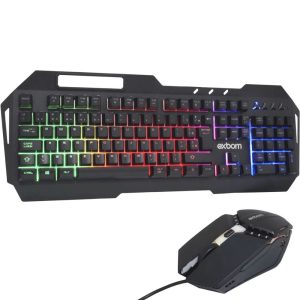 Kit Teclado e Mouse Gamer Exbom BK-G800 USB com Iluminação LED Rainbow Padrão ABNT2 Acabamento em Metal